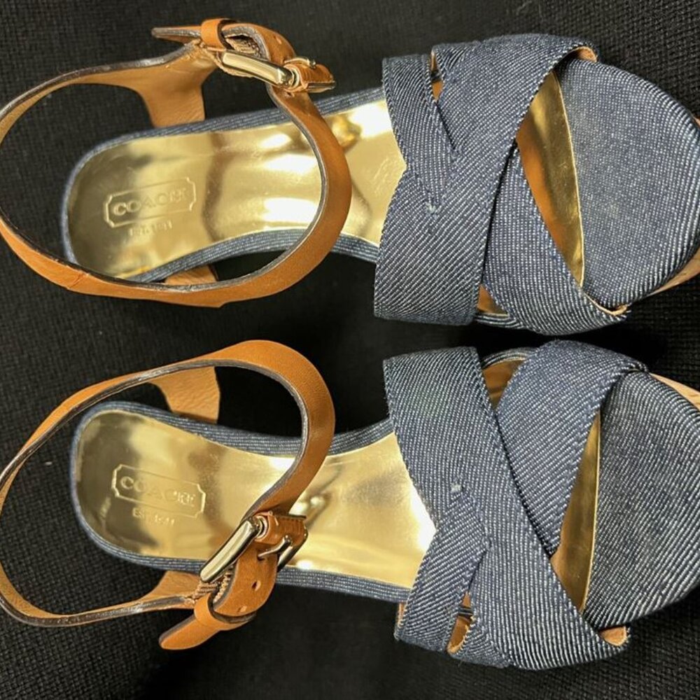 Coach Dani High Heels, Platform Open-Toe, Denim &… - image 3